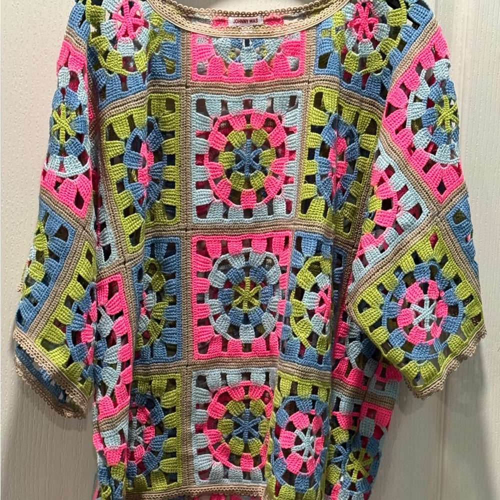 Johnny Was Multicolor Crochet Sweater